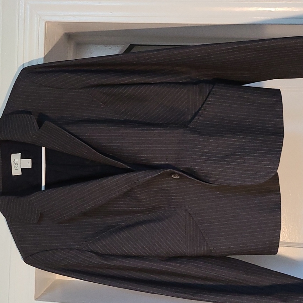 Ann Taylor Loft black striped blazer pockets